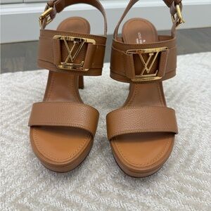 Louis Vuitton Brown Leather Heels with Gold Buckles